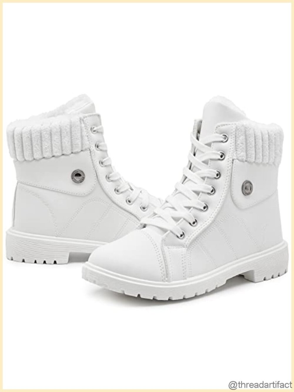 Womens Faux Leather Ankle Boots Fur Lined Winter Combat Booties